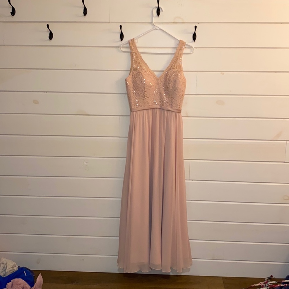 Morillee blush pink prom dress
